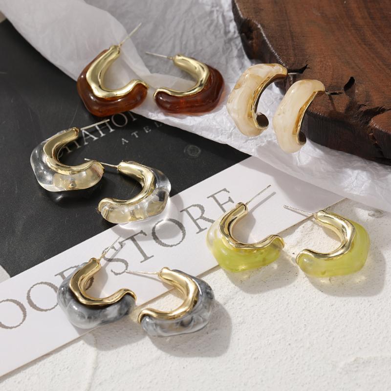 

Hoop & Huggie Punk Geometric Resin Earrings Transparent Acrylic U-Shaped Golden Metal 2021 Trend Party Travel Jewelry