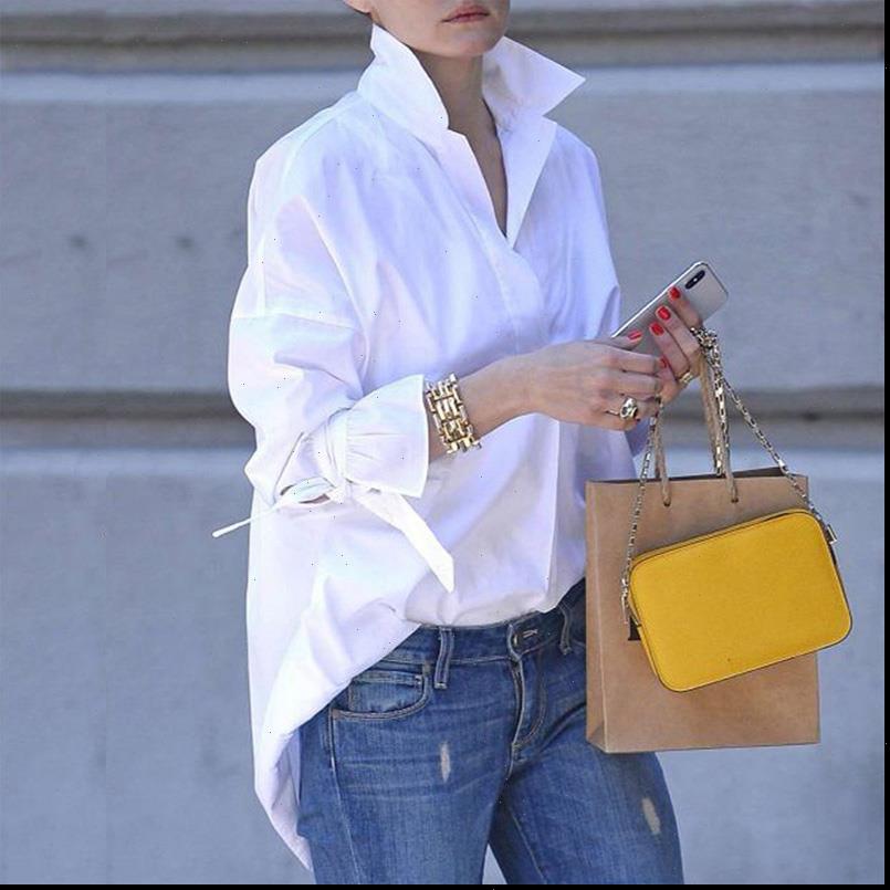 

White Long Sleeve Tops Women Blouses Casual Top Lapel Pure Plus Size