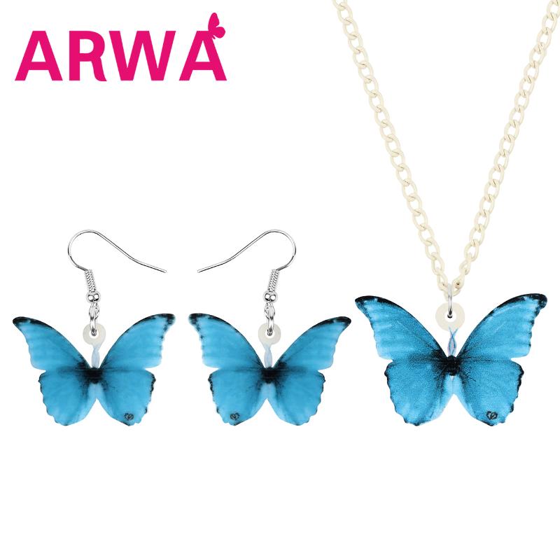 

Earrings & Necklace ARWA Acrylic Blue Morpho Butterfly Jewelry Sets Printing Cute Animal Insect For Women Girls Kid Birthday Gifts, Silver