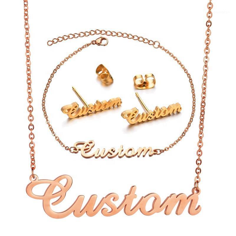 

Chains Necklace 18K Gold Plated Stainless Steel Earring Bracelet Ring Set Personalized Letter For Custom Names