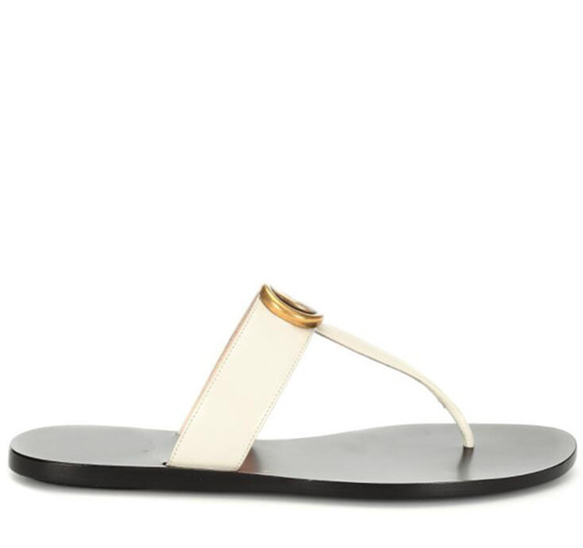 

Slippers Luxury Women Marmont Leather Thong Sandals Flat Lady Girls Flip Flops Beach Slides Sandalias EU35-41 With Box, Black