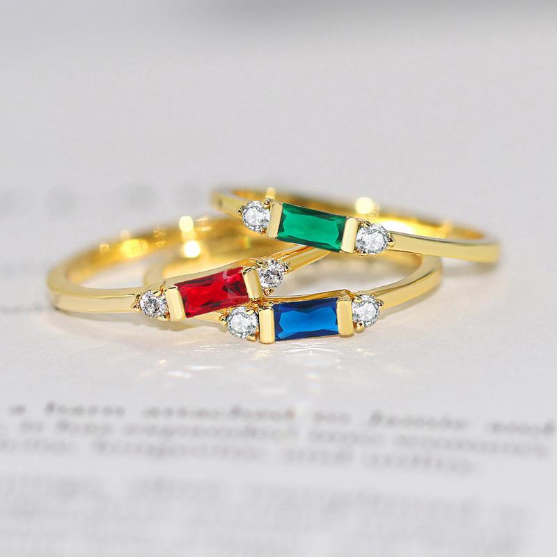 

Wedding Rings For Women Delicate Square Multicolor Zircon Light Gold Color Proposal Slim Finger Ring Gift Fashion Jewelry R857, Slivery;golden