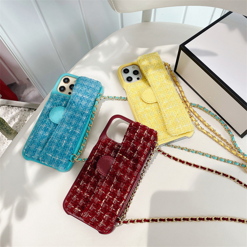 

Credit Card Phone Case Wallet Crossbody Long Chain For iPhone 12 11 promax X XS Max XR lattice texture Cover with trap