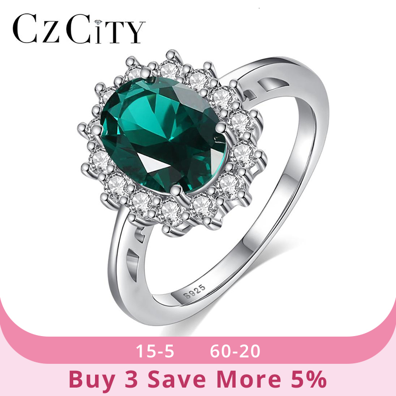 

Czcity New Princess Diana William Kate Emerald Ruby Sapphire Wedding Engagement Rings for Women 925 Sterling Silver Fine Jewelry, Golden;silver