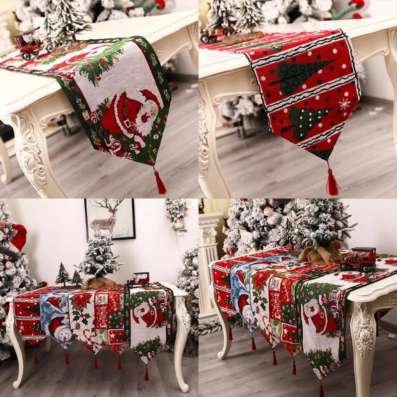 

Christmas Decorations Gift Linen Elk Snowman Table Runner Merry Decor For Home 2022 Xmas Ornaments Year's 2021 Navidad