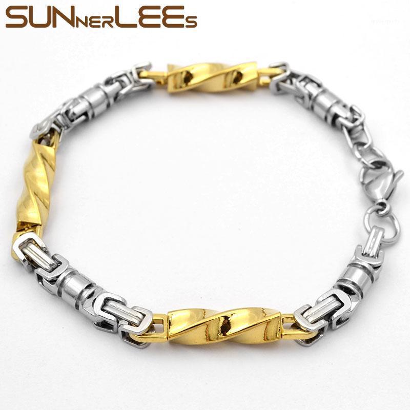 

Link, Chain SUNNERLEES Fashion Jewelry Stainless Steel Bracelet 6mm Geometric Byzantine Link Silver Gold Men Women Gift SC51 B1