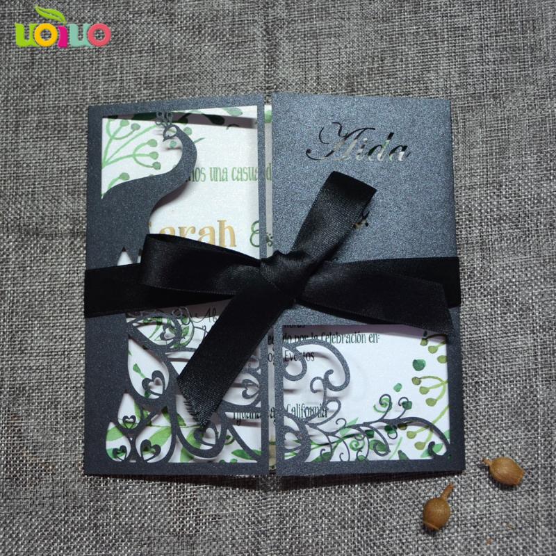 

Greeting Cards 50set Inc12 Arrival Black Laser Cut Wedding Invitations Card With Vertical Flowers Invited Peacock