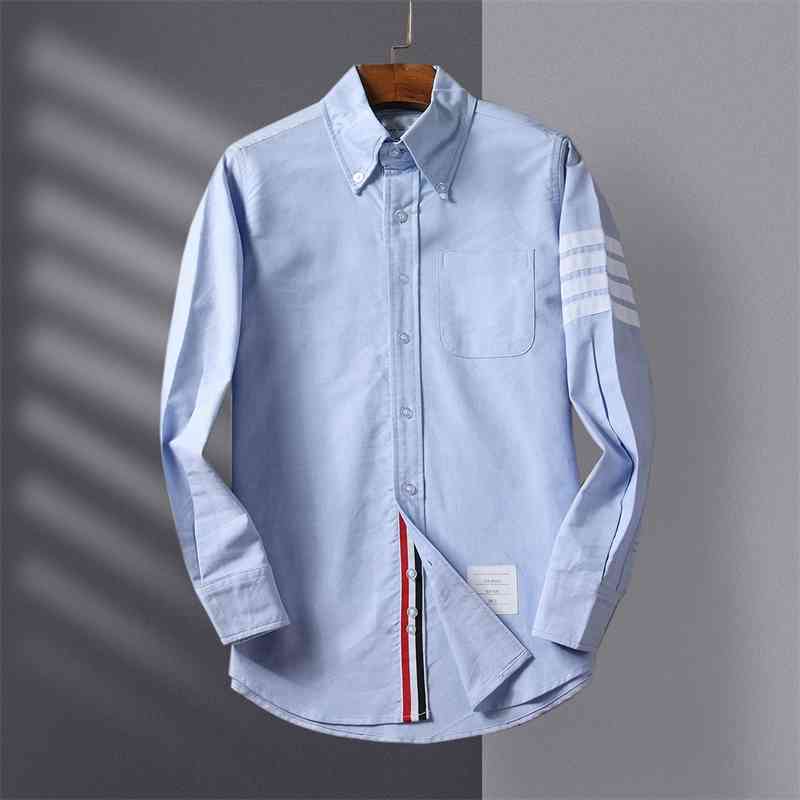 

long sleeve men's cotton solid color couple Oxford spinning Korean fashion youth leisure TB shirt coat, White