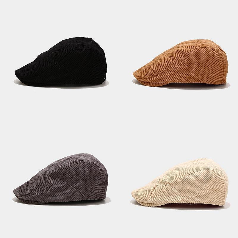 

Berets 2021 Winter Hat For Women Retro Corduroy Men's Autumn And Outdoor Wild Beret Women's Japanese Simple Forward, Black