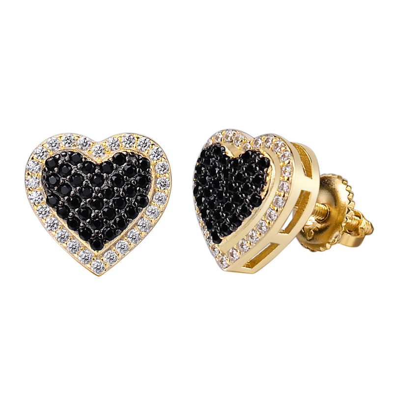 

High Quality 18k Yellow Gold Plaed Bling CZ Heart Earrings Nice Jewelry Gift for Men Women Ear Studs
