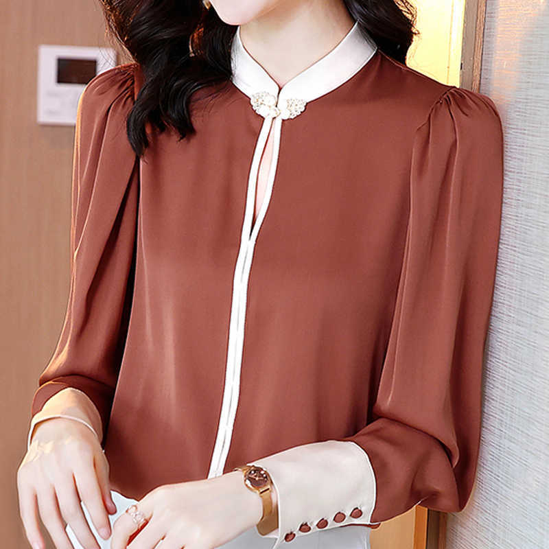 

Long Sleeve Blouse Women Blusas Mujer De Moda Stand Collar Chiffon Blouse Shirt Women Tops Female Blusa Women Blouses E159 210602, As picture