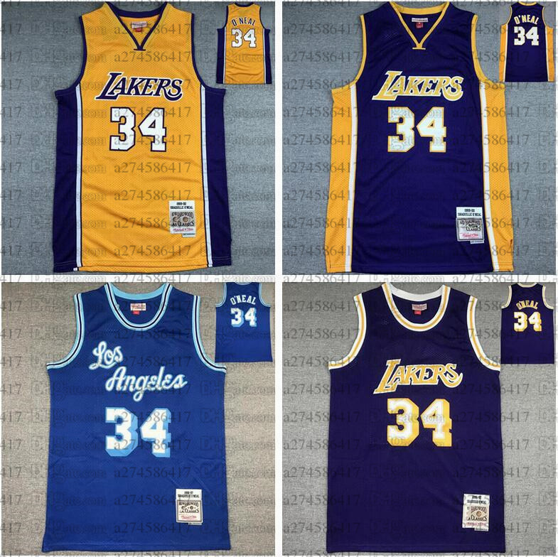 

Men S-6XL basketball Jersey Los Angeles Lakers 34 Shaquille O'Neal Mitchell&Ness 1996-97 Hardwoods Classics retro Embro, Black;red