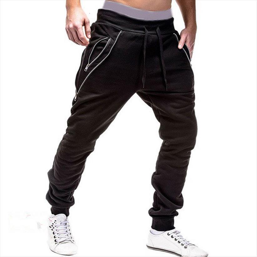 

sweatpants zipper pockets solid casual women pants mid waist full length joggers trousers streetwear pantalon homme, Black