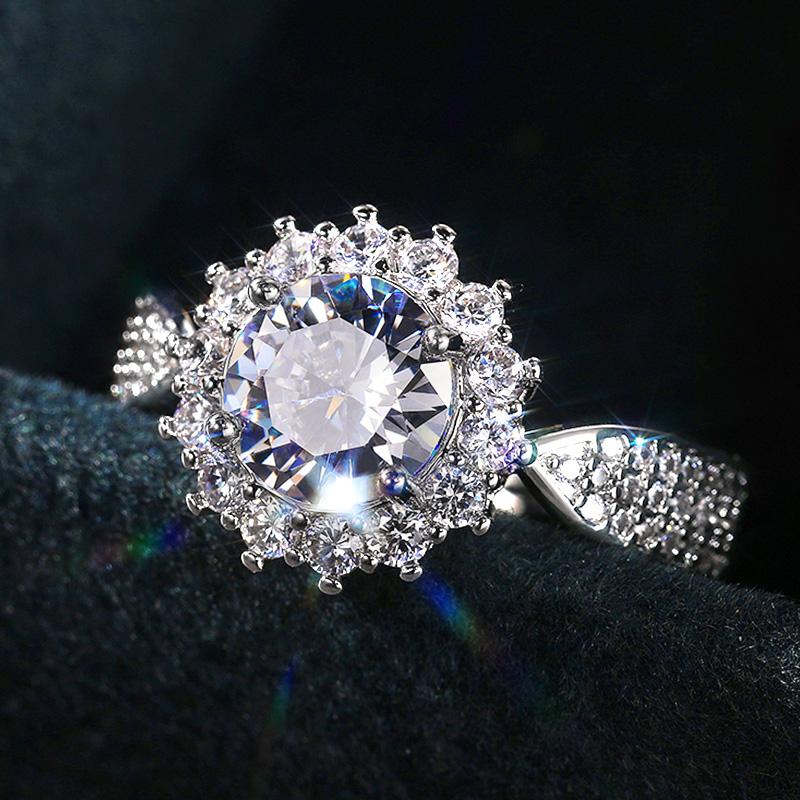 

Wedding Rings Luxury Round Zirconia Crystal For Women Dazzling Bridal Engagement Anniversary Gift Statement Jewelry