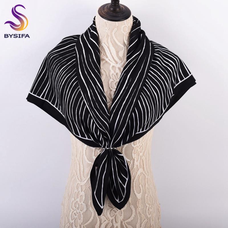 

Scarves BYSIFA| Black Women Twill Hijiabs Fall Winter Brand Satin Scarf Bandana Fashion Accessories Striped Foulard, Blue;gray