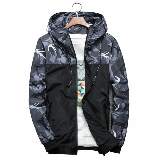 

E-BAIHUI Spring Autumn Men's Jackets Camouflage Military Hooded Coats Casual Zipper Male Windbreaker Men Brand Clothing, Gray