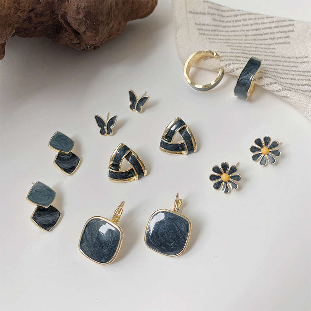 

925 silver needle haze Blue New Fashion net red personalized simple Earrings for women, Golden;silver