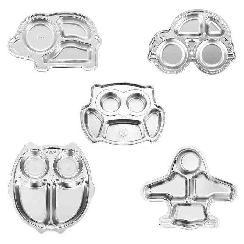 Stainless Steel Divided Plate Cute Cartoon Dinner Tray Lunch Container Kid Toddlers Babies Serving Platter for School wholesales 211101-image-736645410