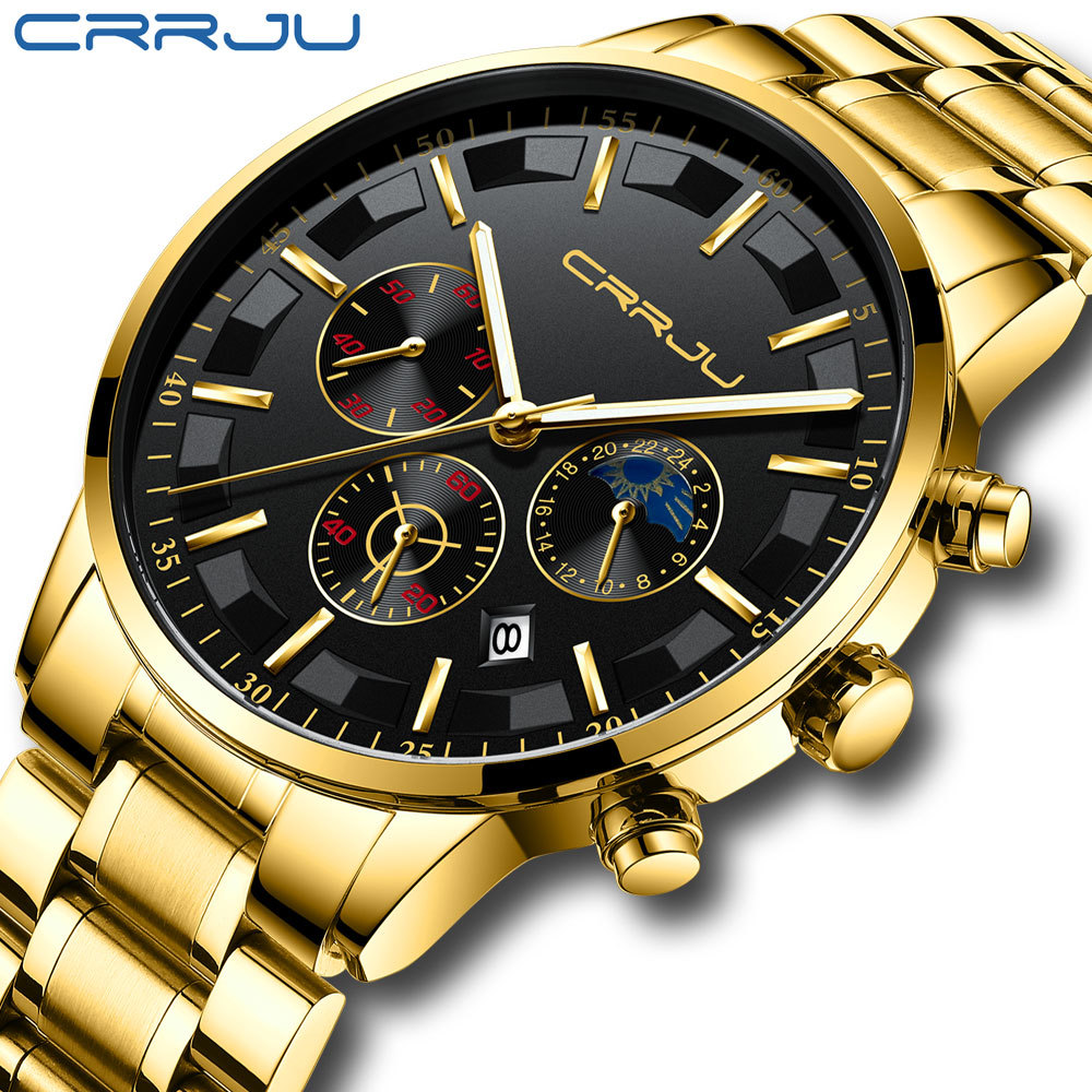 

CRRJU Fashion Business Clock Mens Watches Top Brand Luxury All Steel Waterproof Quartz Gold Watch Relogio Masculino 210517, 2212l-bs