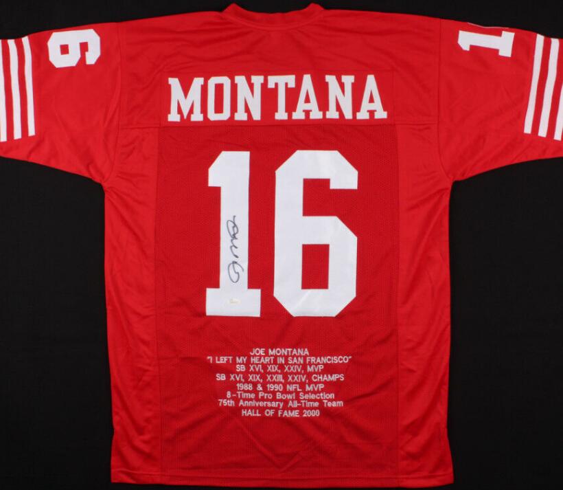 

Montana Signed Autograph signatured Autographed auto Career Highlight Stat jersey shirts, Black