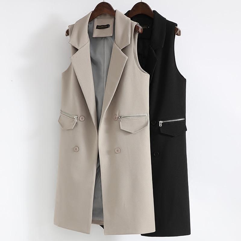 

Women' Vests Women Sleeveless Blazer Vest Spring Autumn Long Waistcoat Female Outwear Longline Jacket Pocket Coat Black