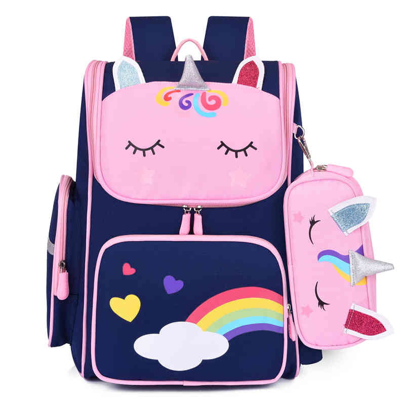 

3D Unicorn Primary School Bags for Girls Cute Waterproof Kids Bag School Student Cartoon Unicorn Girl 6-12 Children Backpack K726, Small pink solid