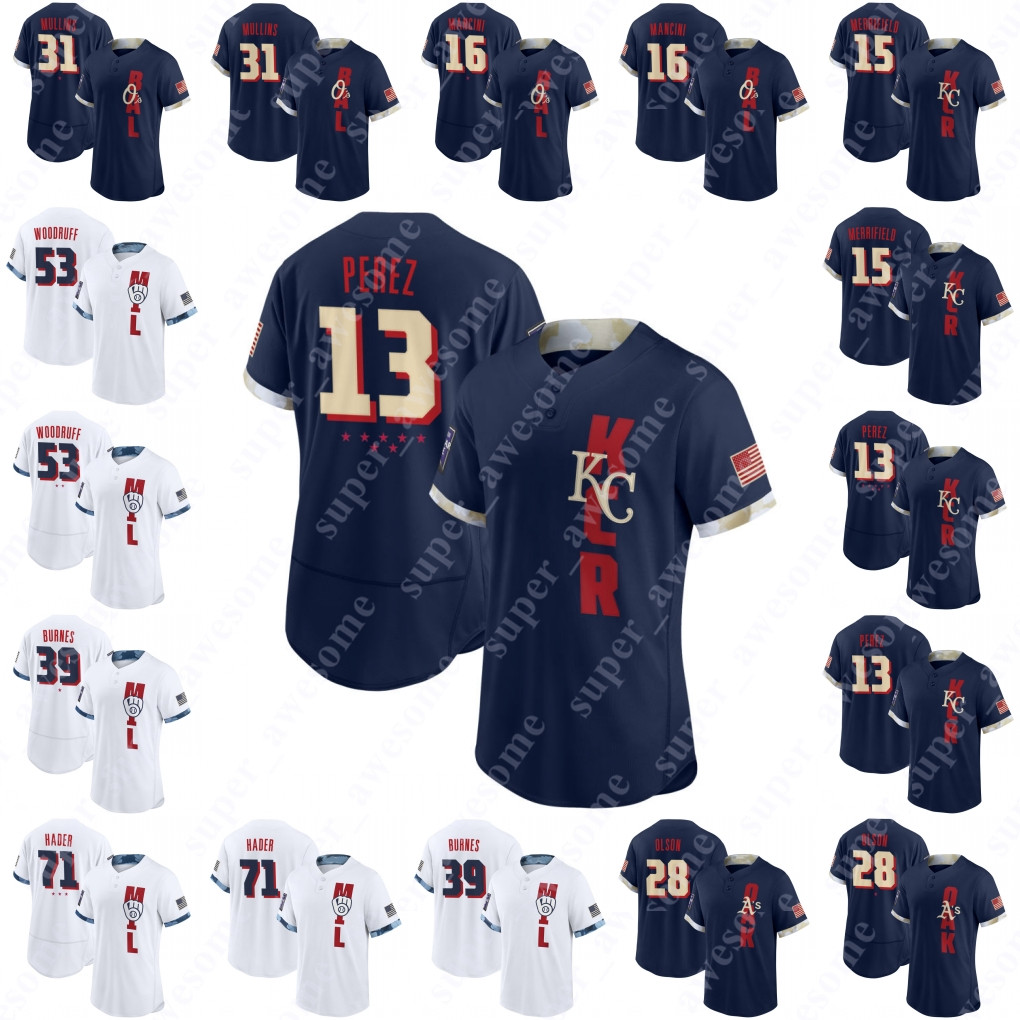 

2021 All-Star Game Jersey Cedric Mullins Trey Mancini Salvador Perez Whit Merrifield Brandon Woodruff Corbin Burnes Josh Hader Matt Olson, Brandon woodruff cool base