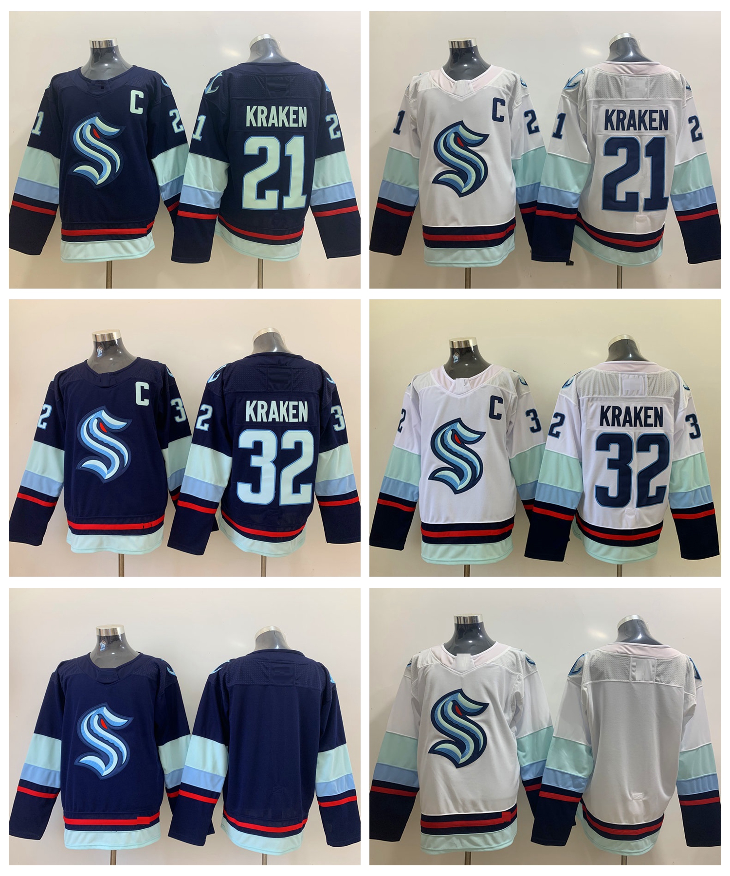 

2021 Seattle Kraken Ice Hockey Jerseys Mens Season Team Jersey Blue White Blank Stitched