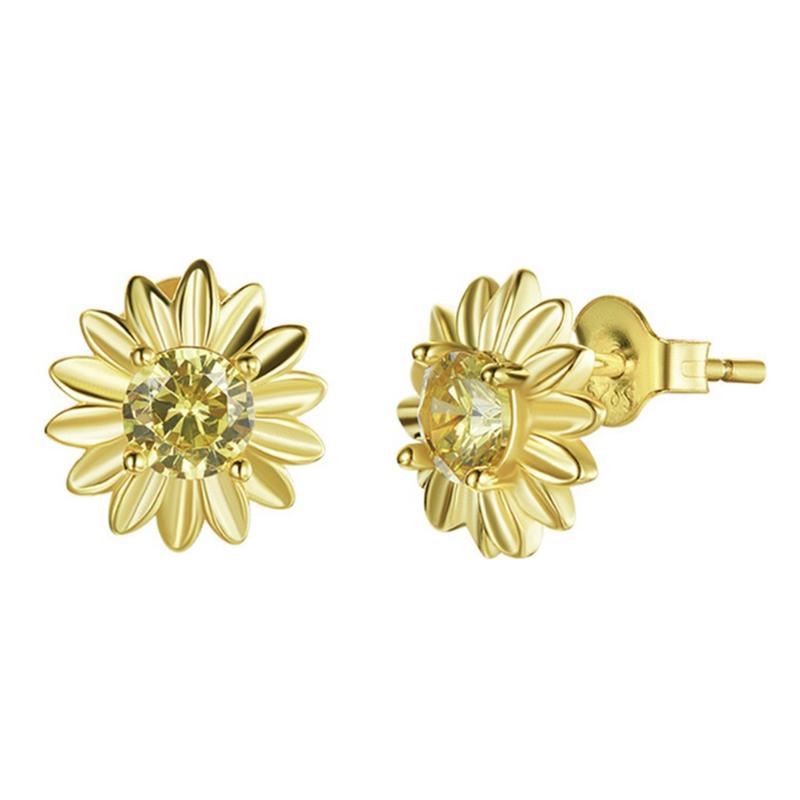 

Stud 1 Pair Creative Sunflower Ear Studs Girl Decor Jewelry, Golden;silver
