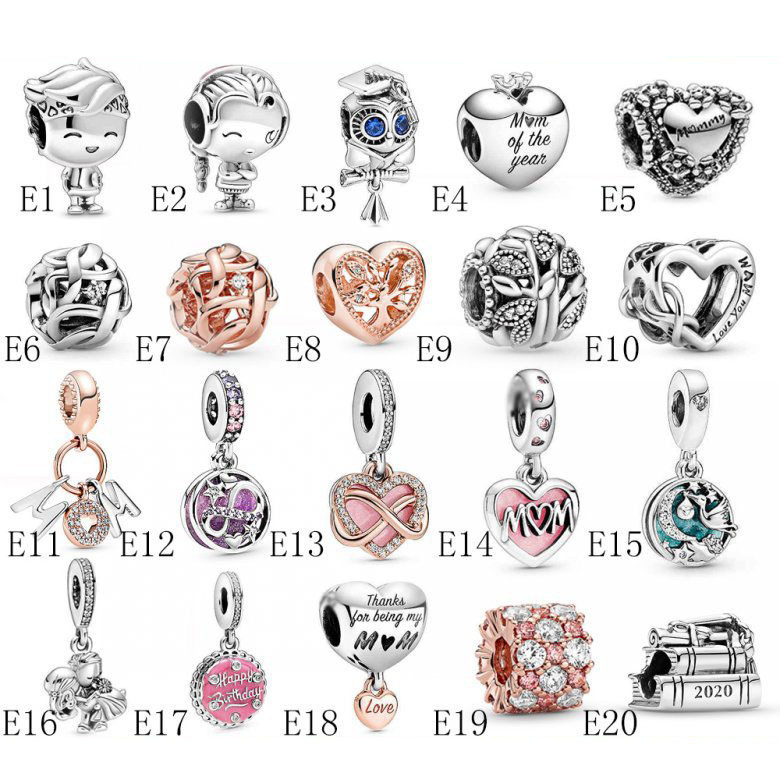 

925 Sterling Silver Mother's Day Beads charms Fit Pandora Bracelet and necklace For women Jewelry making gift with dust bag