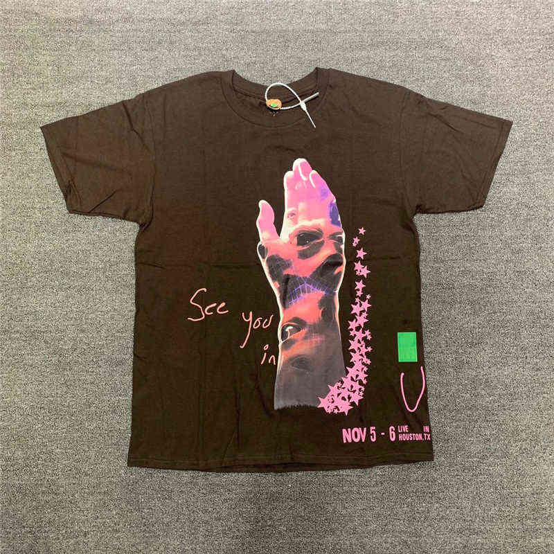 

Top Quality Travis Scott Ts Cactus Jack Hand Brown Fashion T Shirt Men 1:1 Women T-Shirt Jackboys Summer Style Men Clothng G1209, 33