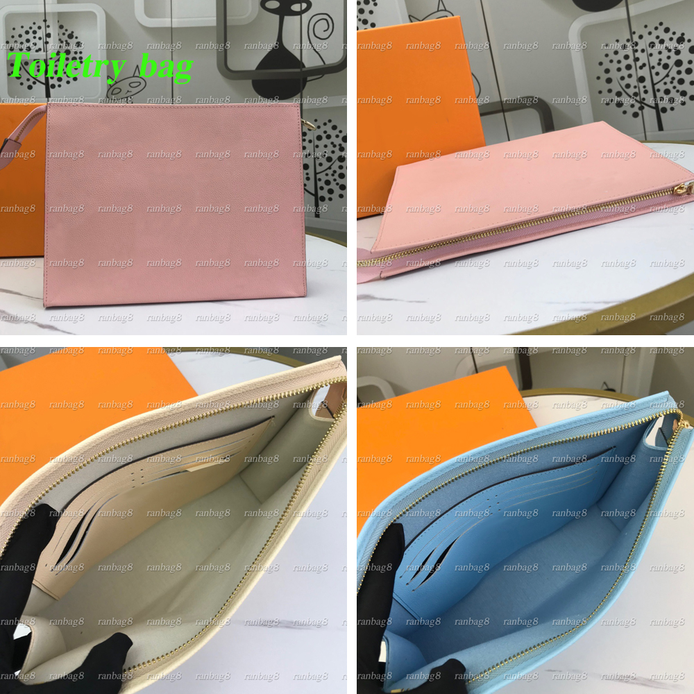 

2021 summer women's pink Toiletry bag Printted designer 26cm clutch handbags with dust bag 3 colors, Apricot