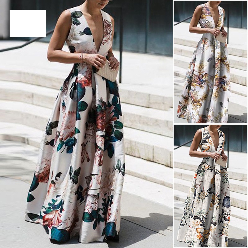 

Womens beach designer Evening Gowns Woman Boho Wrap Summer Long Dress Holiday Maxi Loose Sundress Floral Print deep V-neck Elegante Dresses Cocktail Party wear Split, Green