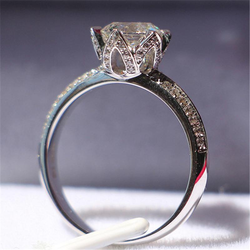 

Cluster Rings Solid White Gold Lotus Ring For Women 14K 2 Flower Design Engagement Jewellery SONA Simulate Diamond Micro Paved Fire