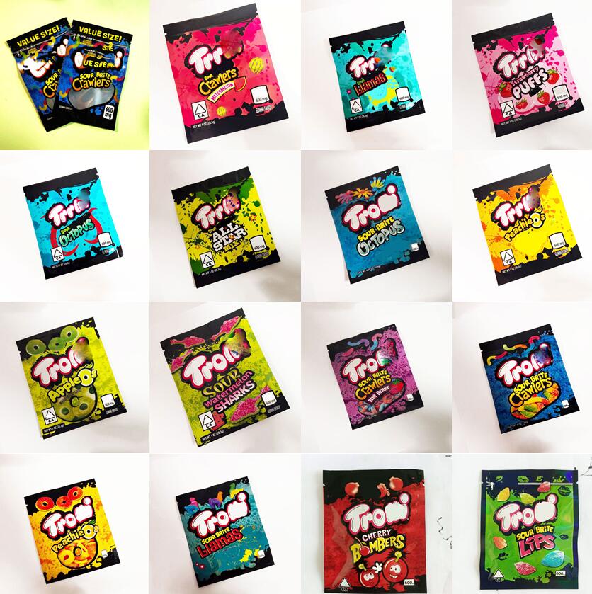 

12 Type mylar bag trolli trrlli Errlli edibles Gummies packaging smell proof resealable zipper pouch 600mg custom logo RUNTZ