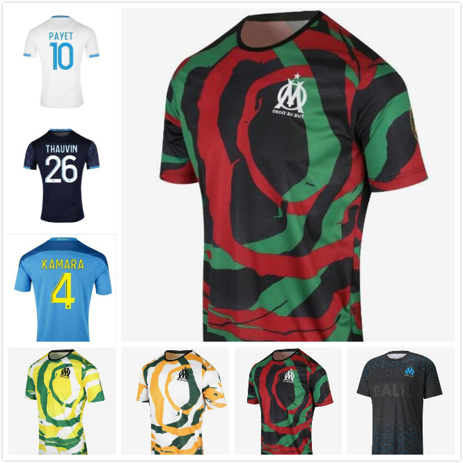 

2021 Olympique de OM Africa Marseille Soccer jerseys om Maillot de foot PAYET THAUVIN MEN KIDS KIT sPECIAL training football shirts, Black