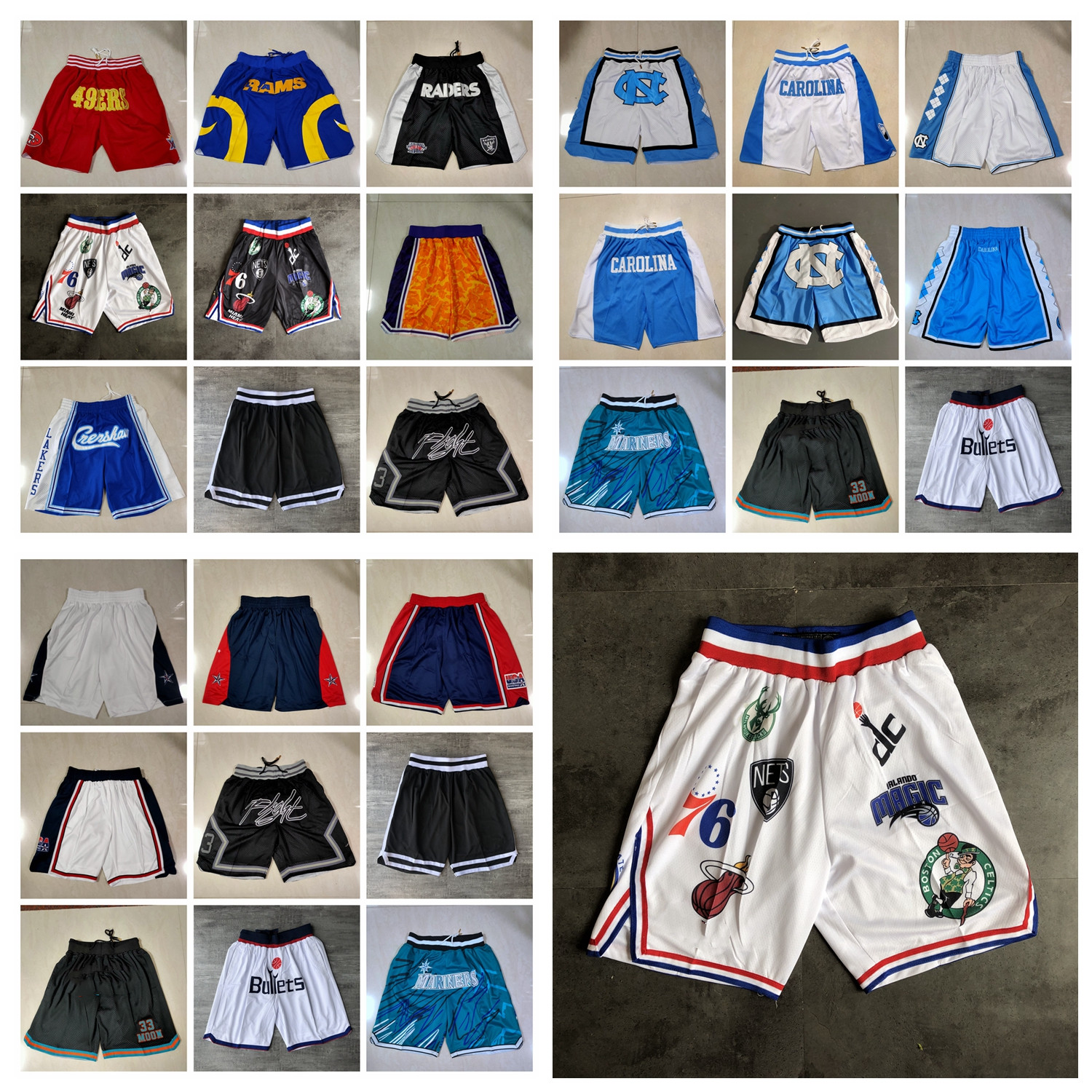 

Men Team Basketball Shorts Just Don Short Co-Branded Hip Pop Sport Wear Pant With Pocket Zipper Sweatpants Red Blue Black White Yellow Color Stitched Man Size S-XXXL, As photo