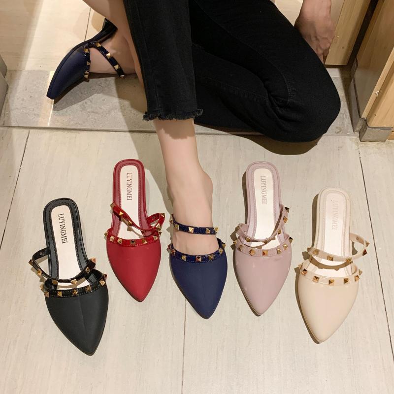 

Slippers 2021 Summer Women Rivet Slide Sandals Girls Fashion Outdoor Black Red