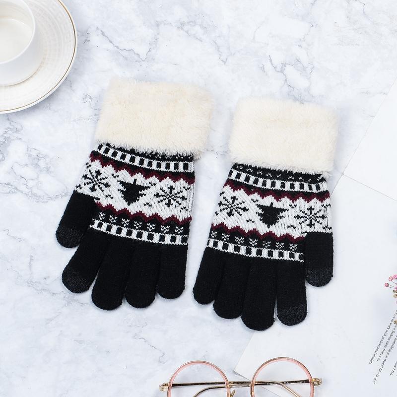

Winter Female Knitted Gloves Full Finger Mittens Women Vintage Christmas Tree Snow Thicken Touch Screen Ladies