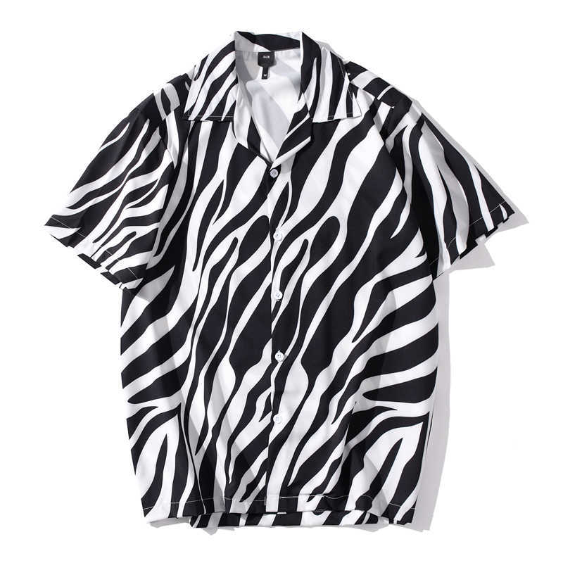 

Streetwear Men Hip Hop Black White Zebra Short Sleeve Shirts Summer Beach Full Print Women Harajuku Fashion Top Clothes 210721