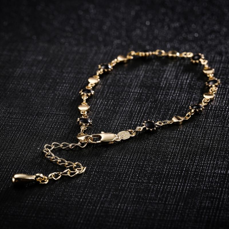

Link, Chain Flower Crystal Beads Bangles For Women Black Rhinestone Girls Round Jewelry Fashion Dainty Bracelets &