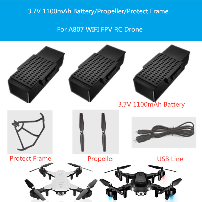 

3.7V 1100mAh Battery For A807 WIFI FPV RC Drone Spare Parts A807 Accessories Propeller Protect Frame Main Blades