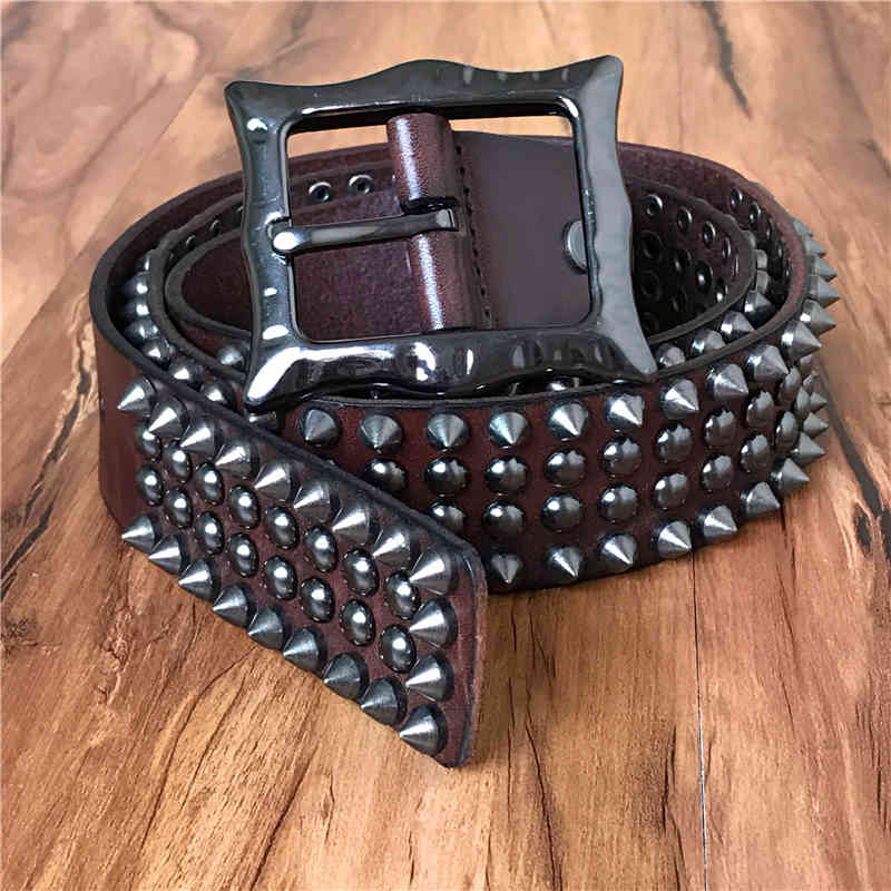 

Belts Genuine Leather Heavy Metal Rivet Punk For Men Rock Stud Cowboy Ceinture Homme Waist Cinturon Mujer TBT0088 5790, Black