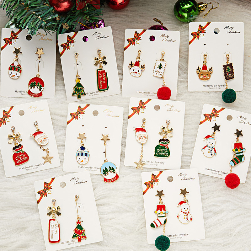 

2021 fashion simple Christmas Earrings AB asymmetric Earrings