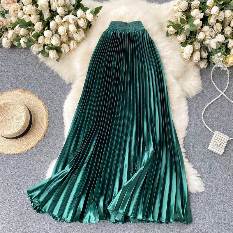 

Croysier High Waist Long Skirts Womens 2021 Maxi Pleated Skirt Women Clothing Elegant Office Lady Fashion Metallic Satin, Beige