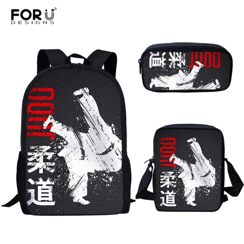 

Backpack FORUDESIGNS Cool Martial Art JUDO KARATE Print Studen 3Pcs Large Capacity School Bags For Teen Boys Girls Pencil