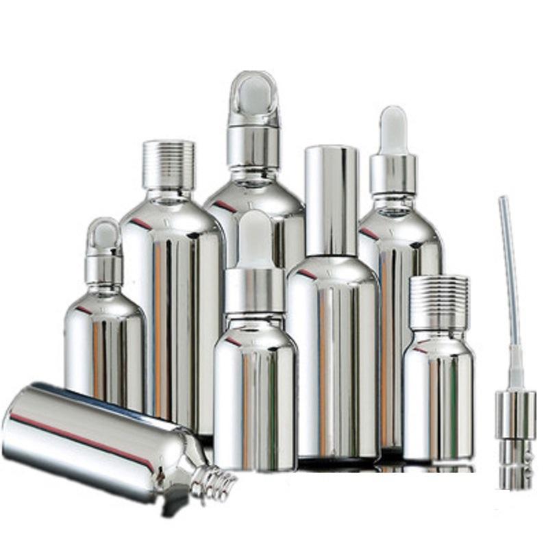 

Storage Bottles & Jars 5ML-100ML Silver Glass Bottle Essential Oil Dropper Vial Cosmetic Packaging Serum Lotion Pump Spray Atomizer 15pcs