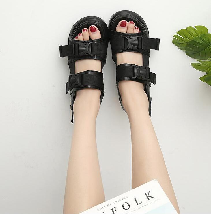 

Summer Sandals Buckle Design Black White Platform Comfortable Women Beach Shoes