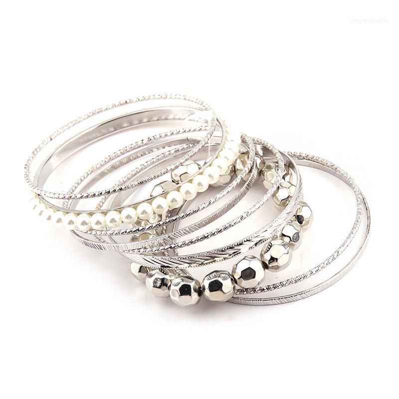 

Bangle Arrive 9 Piece Metal Pearl Set For Women Holiday Gift1
