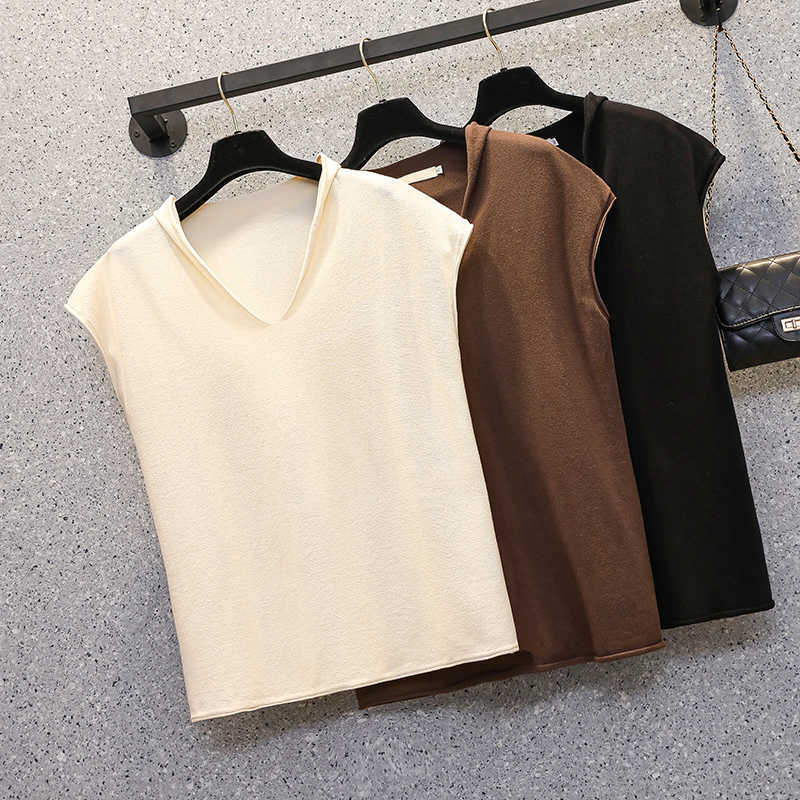 

M- plus size women chic basic thin sweater pullover Summer solid v neck loose casual Oversized female sweaters jumper 210604, Camel